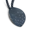 Leaf pendant in oxidized sterling with diamonds on double chain made by Ayesha Mayadas