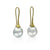 Slender drop earrings in 18K yellow gold with white to gray South Sea pearls by Ayesha Mayadas