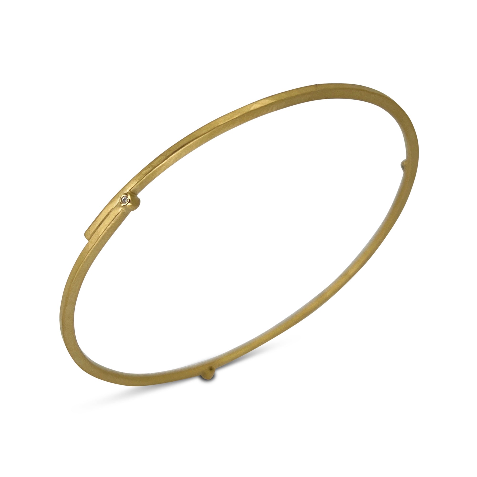 Stepped stackable Bangle bracelet in sterling silver and gold Vermeil finish with 3 diamonds made by Ayesha Mayadas