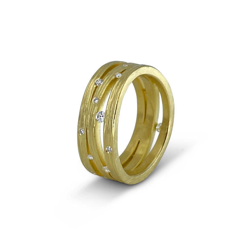 Triple layer wave band in 18K yellow gold with 24 diamonds by Ayesha Mayadas