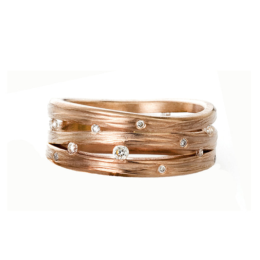 Triple layer wave band in 18K rose gold with 24 diamonds by Ayesha Mayadas