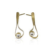 18K yellow gold earrings one (1&quot;) inch long with lab-created diamonds. Made by Ayesha Mayadas