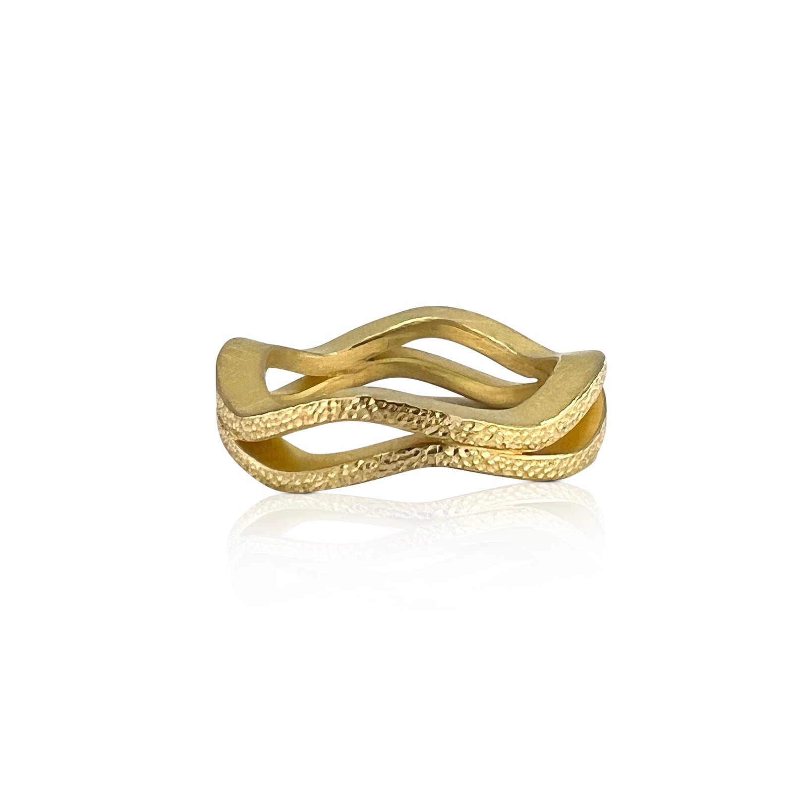 “High profile” double layer serpentine ring in 18K yellow gold