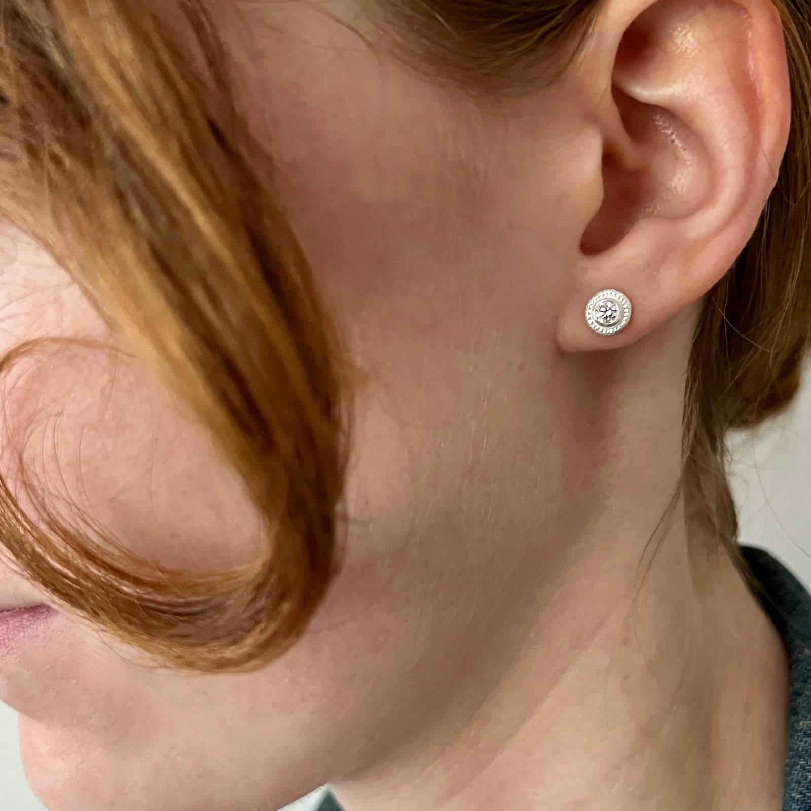 Sweet Sterling silver ear studs, 0.25 ct tw H SI lab diamonds, 6.5 mm diameter by Ayesha Mayadas