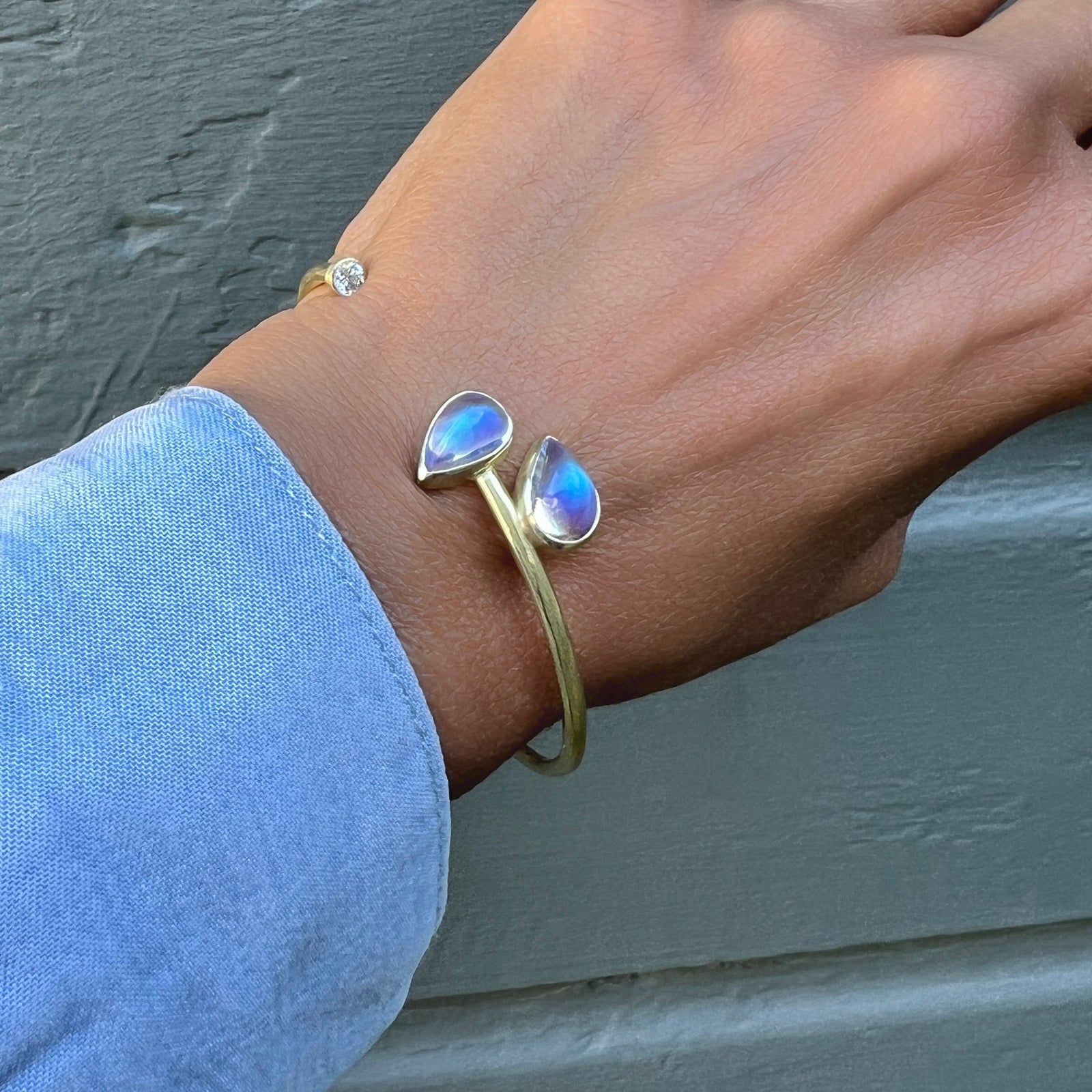 Galaxy Cuff in 18K Gold with Rainbow Moonstones and Diamond