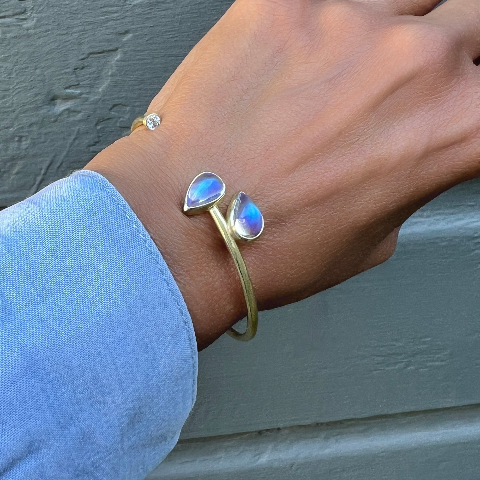 Galaxy Cuff in 18K Gold with Rainbow Moonstones and Diamond