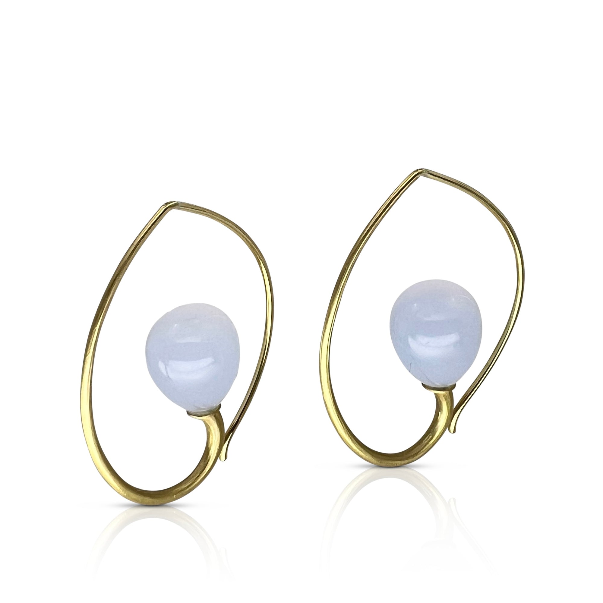 Inverted Drop Earrings in 18K Gold with milky-blue chalcedony