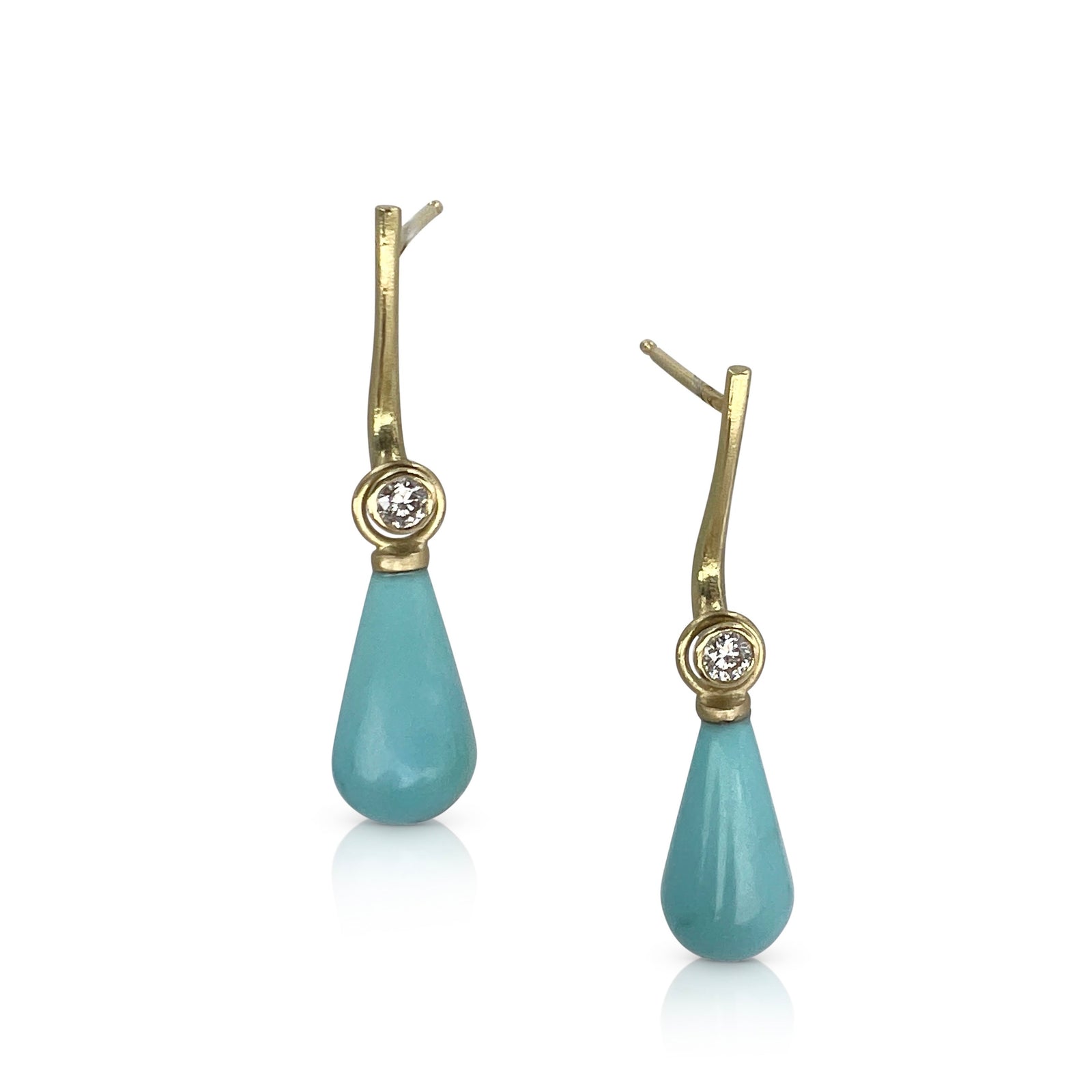 Driftwood Earrings in 18K gold with diamonds and turquoise drops