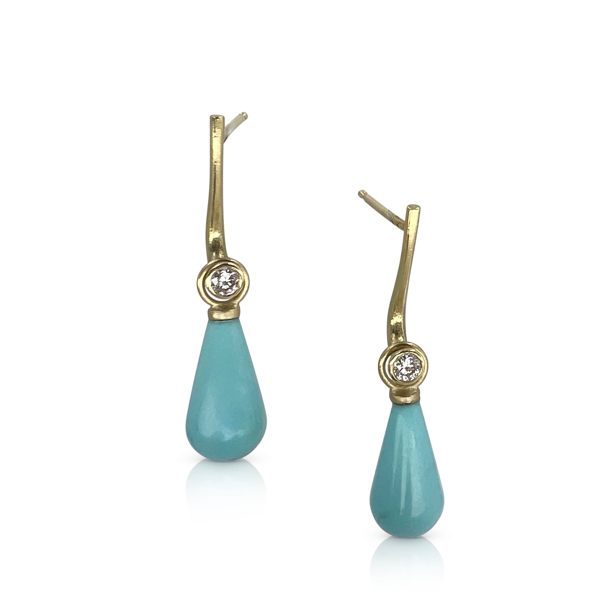 Driftwood Earrings in 18K gold with diamonds and turquoise drops