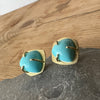 Persian turquoise stud earrings with 18K gold setting and post made by Ayesha Mayadas