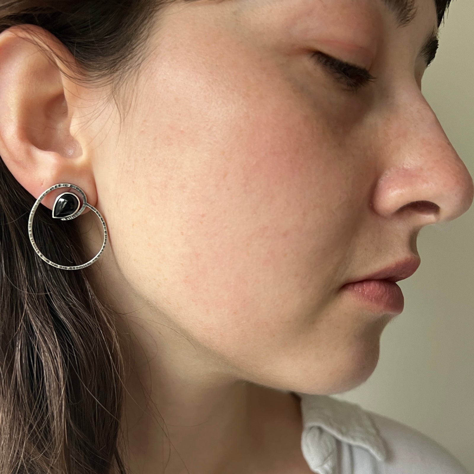 Simple spiral earrings with black onyx in sterling silver