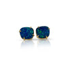 Two tone off-square opal earring studs in 18K yellow gold