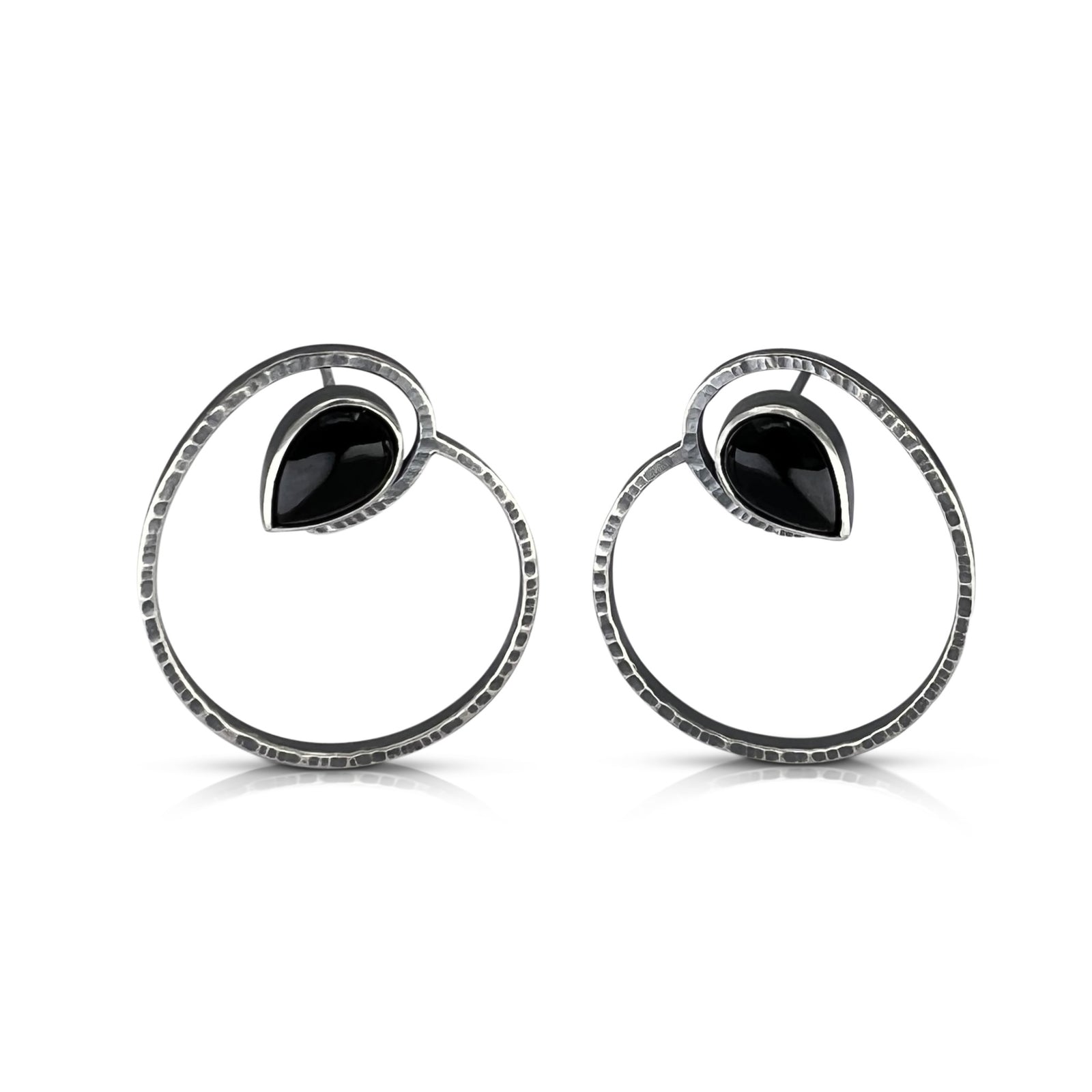Simple spiral earrings with black onyx in sterling silver