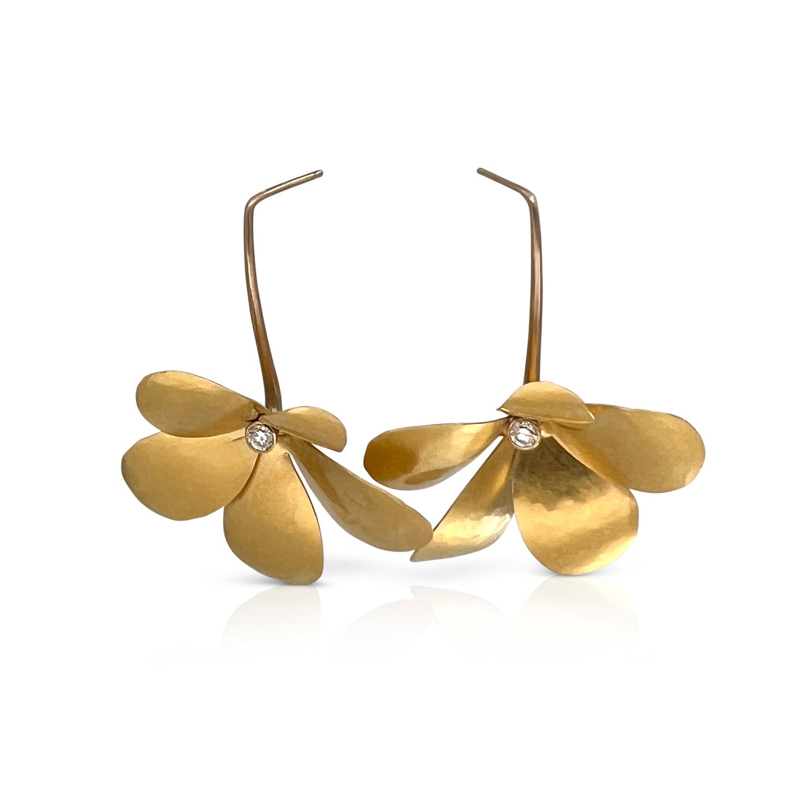 Driftwood Earrings in 18K gold with diamonds and a floral drop