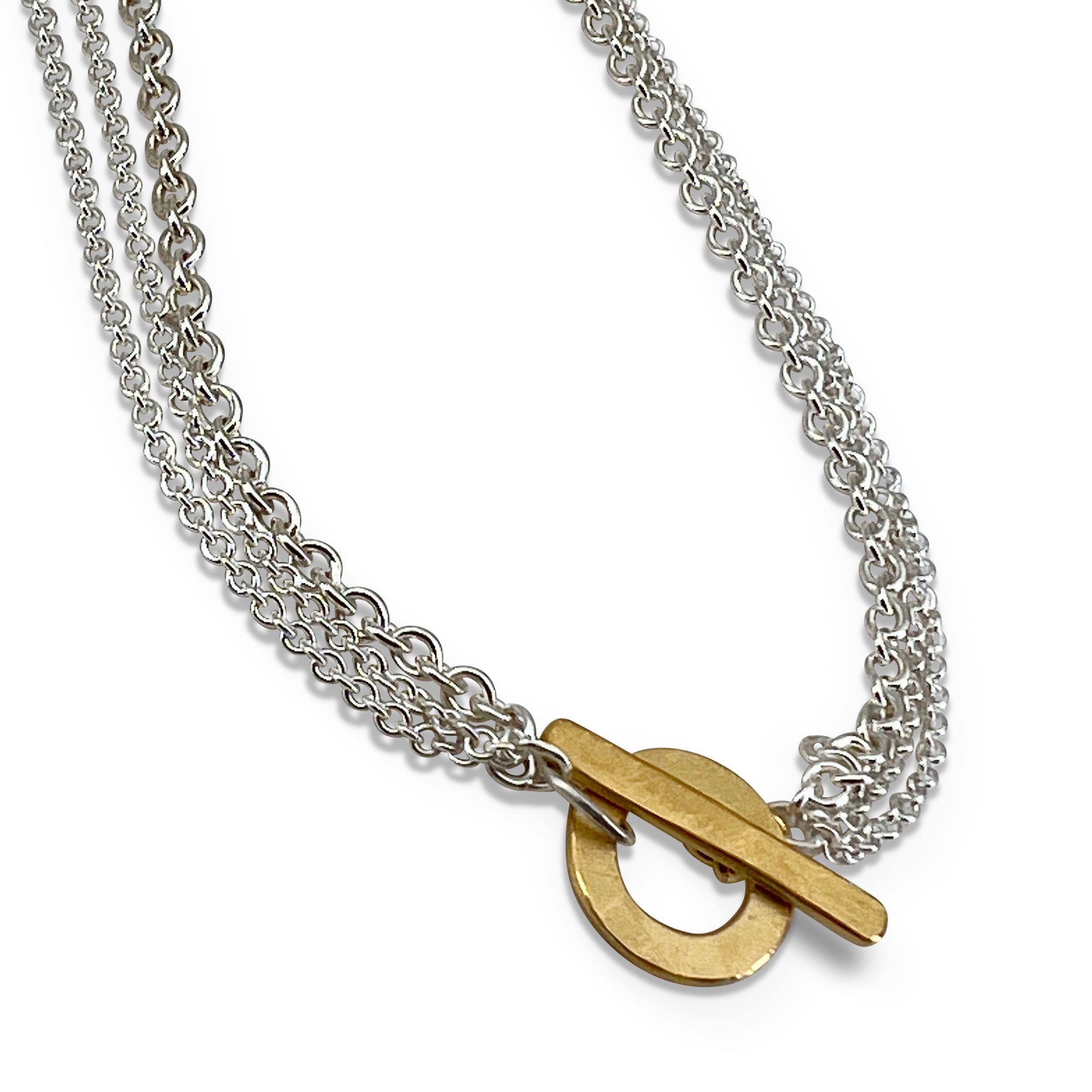 Triple sterling silver chain with vermeil toggle clasp