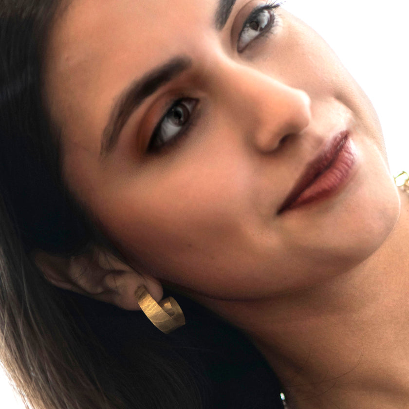 Classic look, wafer textured spiral hoops, 18k gold