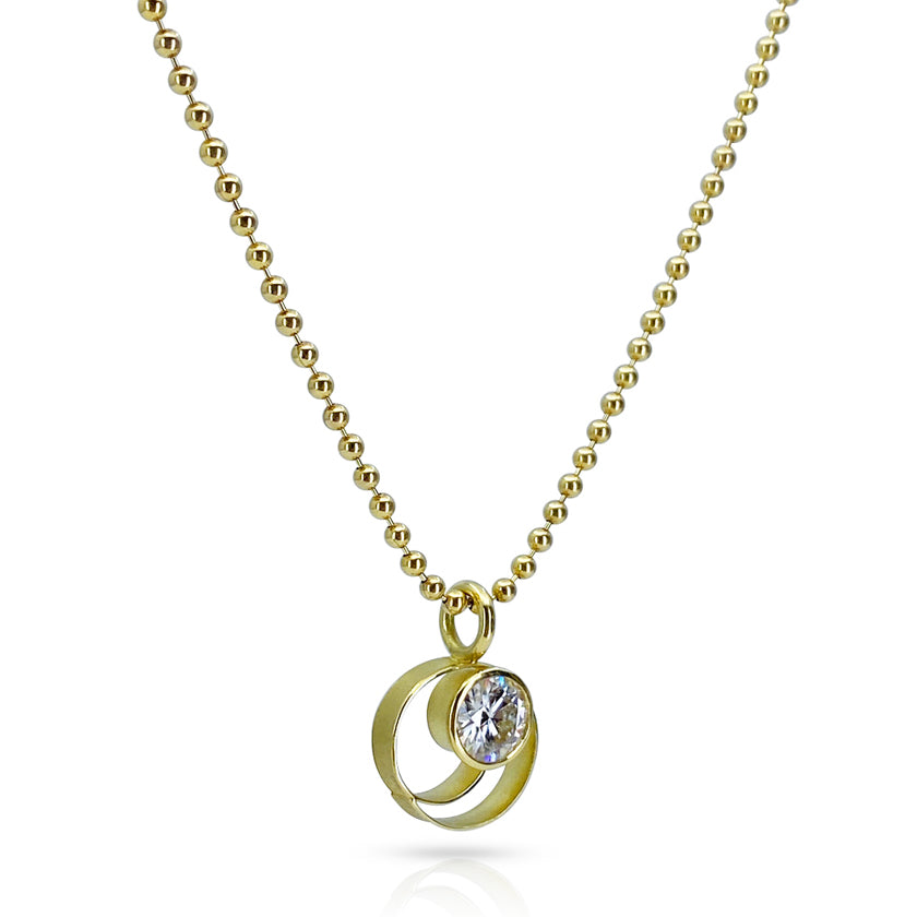 Large Coil Button Pendant in Gold with lab created diamond.