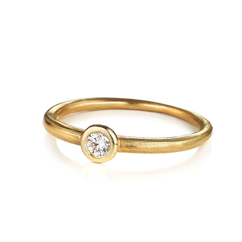 Tapered Forged Band in 18K yellow gold or platinum with Center 3mm Diamond by Ayesha Mayadas