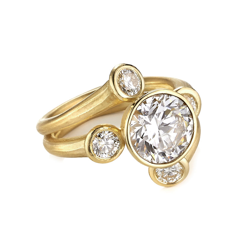 Star Cluster ring with diamonds and a 3 ct center mounting