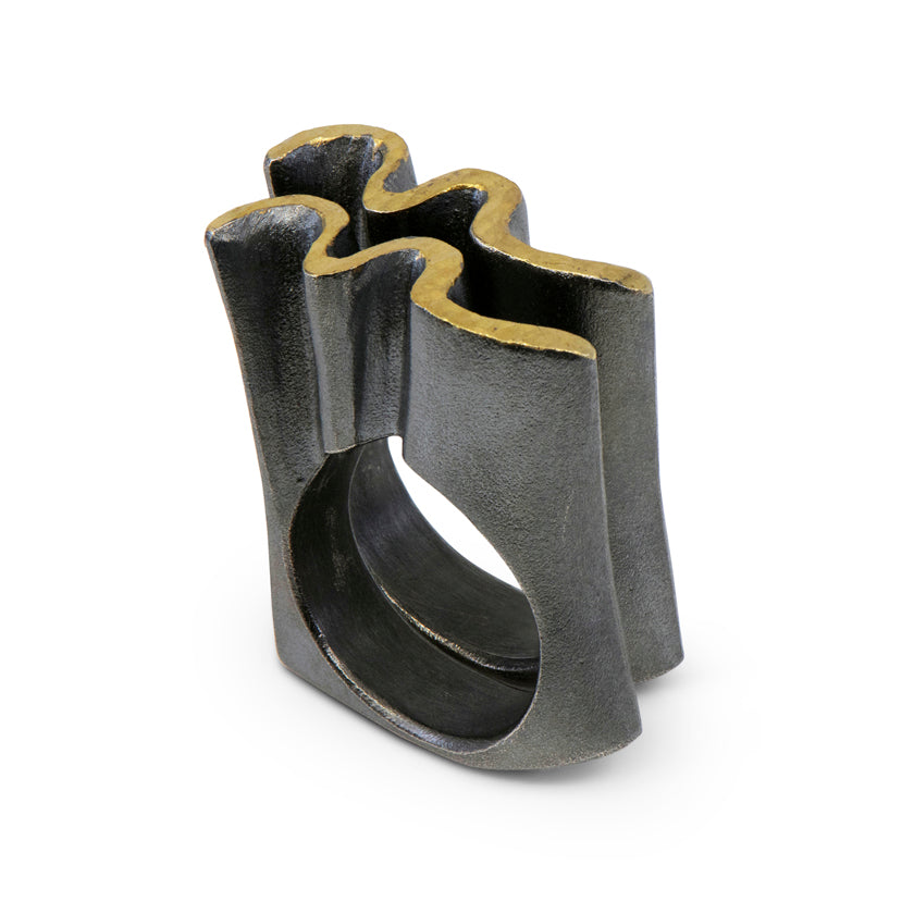 Tall wave ring in sterling silver with 14K yellow gold overlay by Ayesha Mayadas