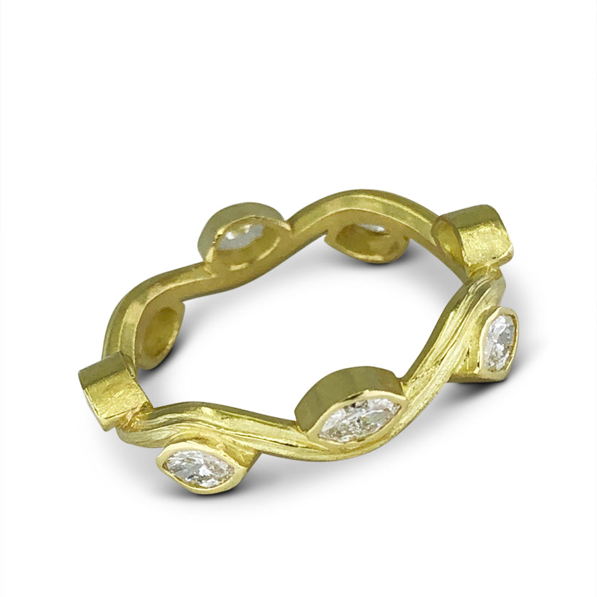 Serpentine Ring in 18K yellow gold with 8 marquis diamonds by Ayesha Mayadas