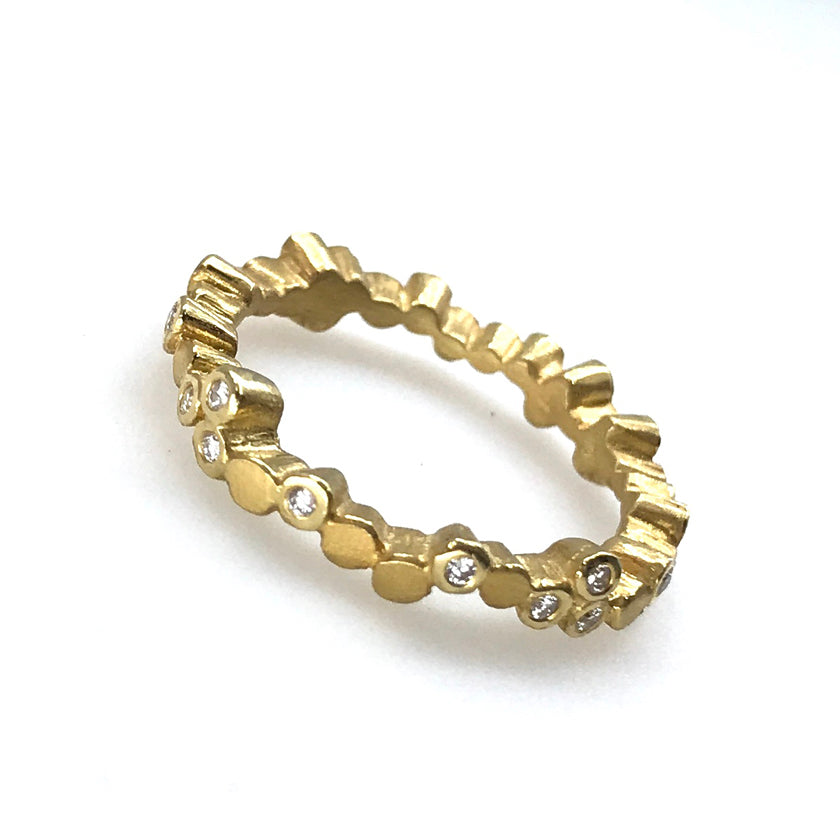 Skipping stones ring in 18K yellow Gold with Diamonds by Ayesha Mayadas