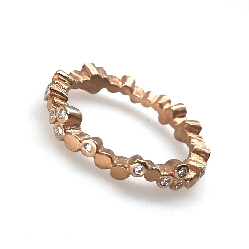 Skipping stones ring in 18K yellow Gold with Diamonds by Ayesha Mayadas