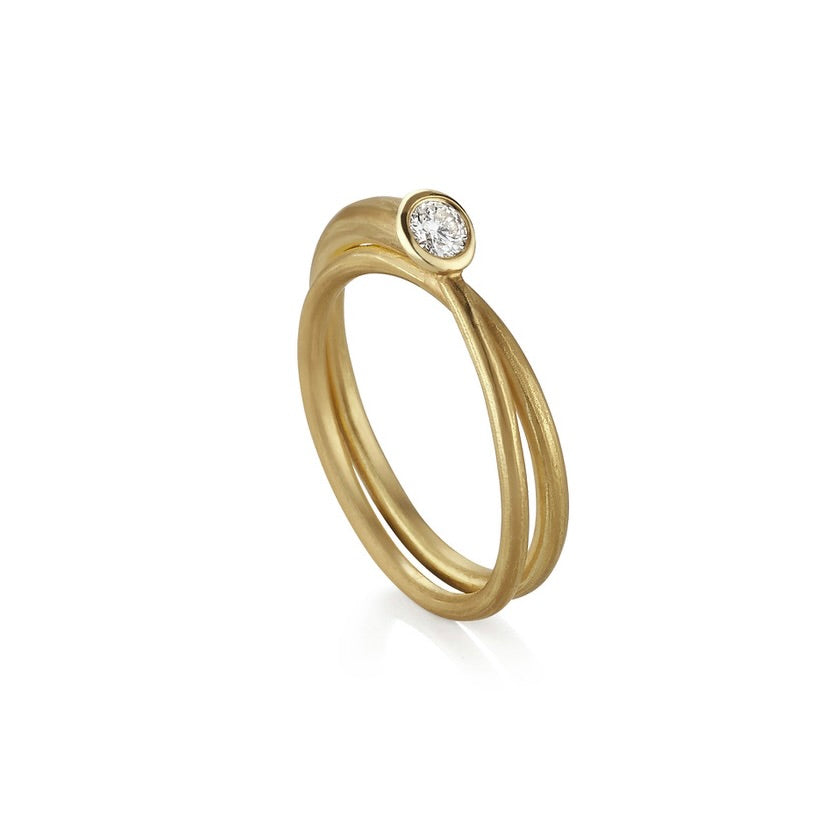 Double layered Wrap ring in 18K gold with 0.13 carat diamond made by Ayesha Mayadas
