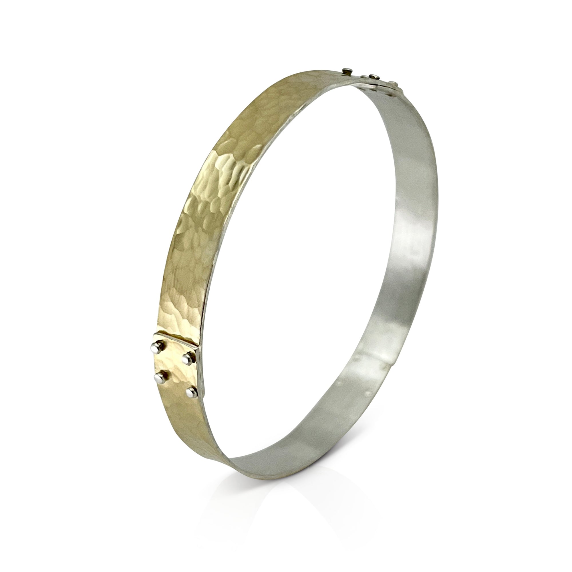 2-tone hammered bangle in Silver & Gold with rivets