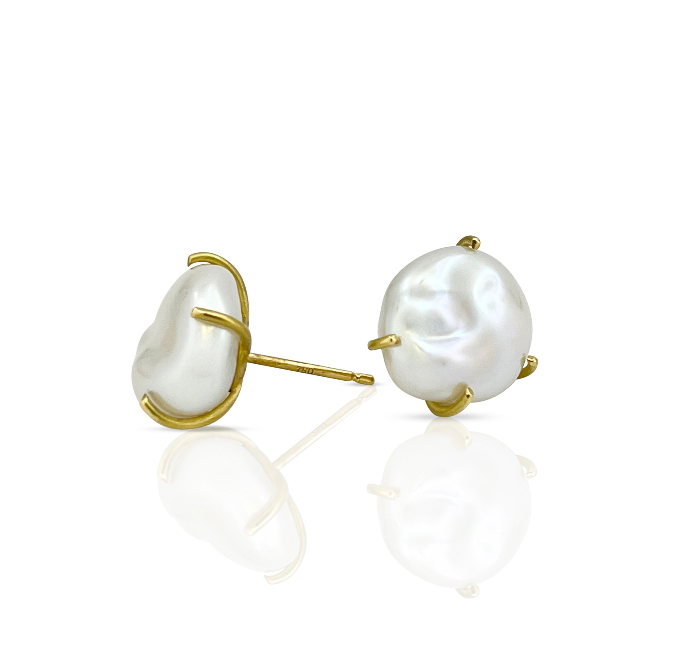 Cloud-like pearl studs in 18K yellow gold settings - Ayesha Mayadas