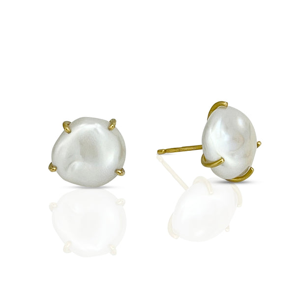 Cloud-like pearl studs in 18K yellow gold settings - Ayesha Mayadas