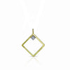 Diamond shaped, open frame pendant in 18K gold with a princess cut diamond by Ayesha Mayadas