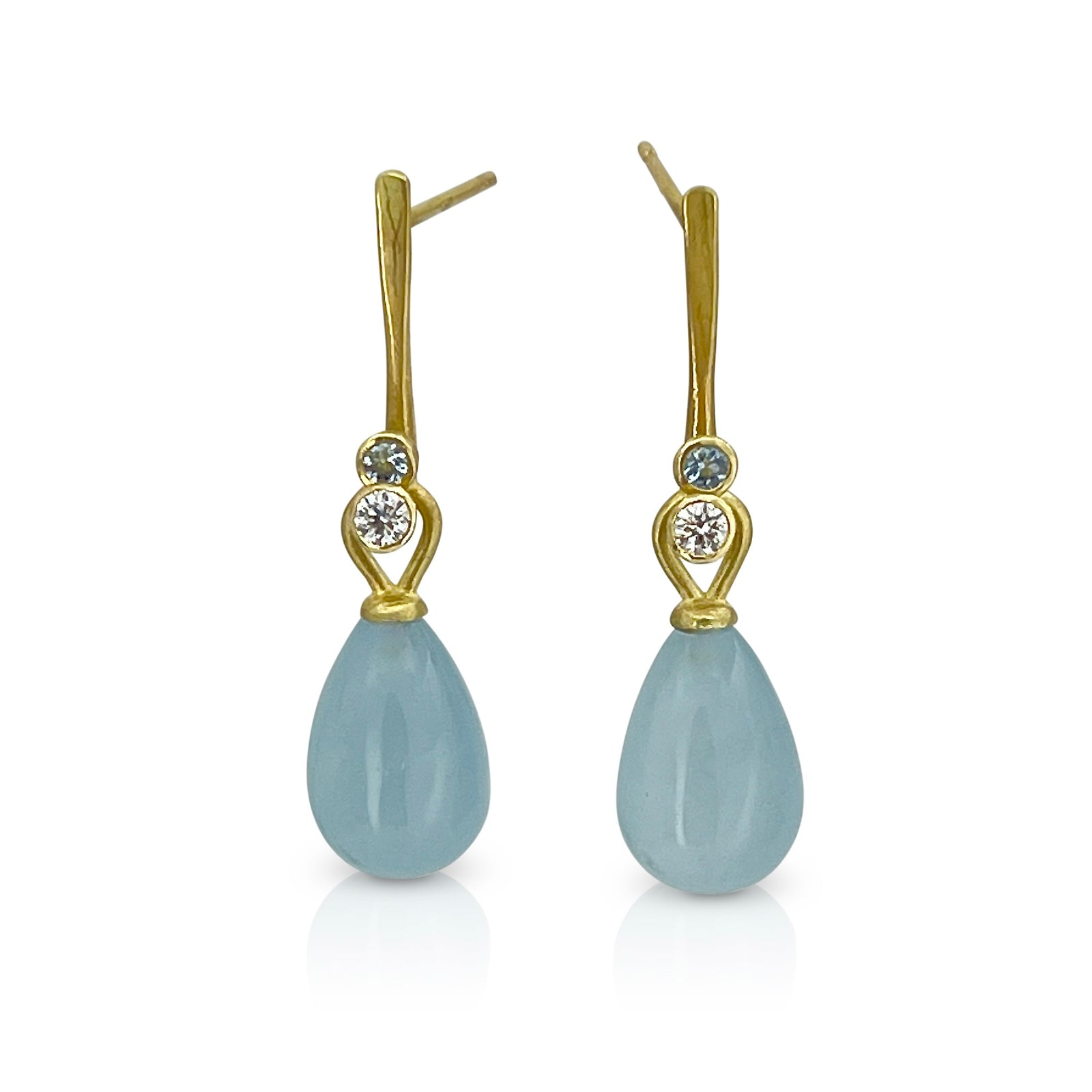 Driftwood Earrings in 18K gold with diamonds and aquamarines