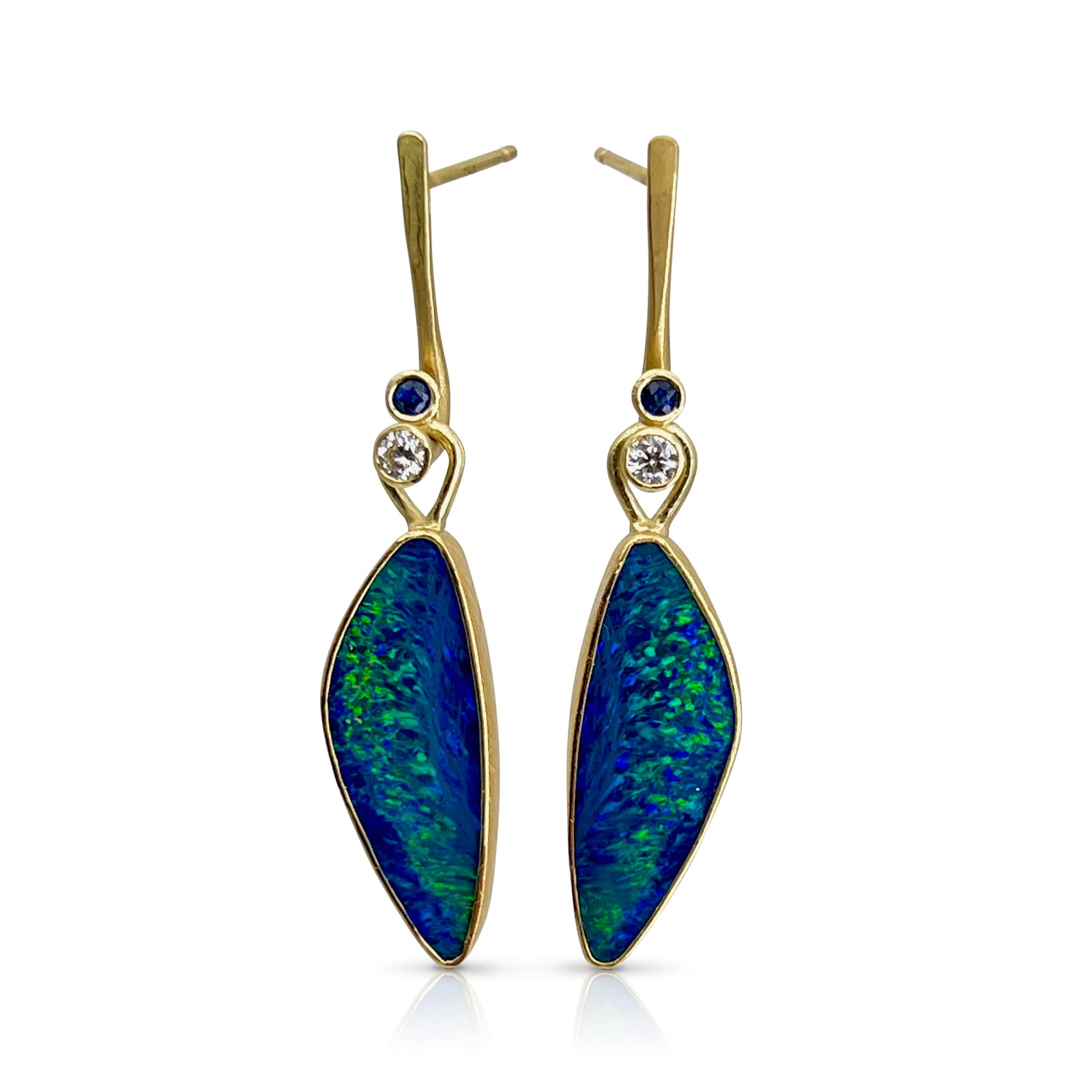 Driftwood earrings with opals, sapphires and diamonds
