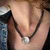 Shimmering marcasite in quartz necklace on multi sterling chain