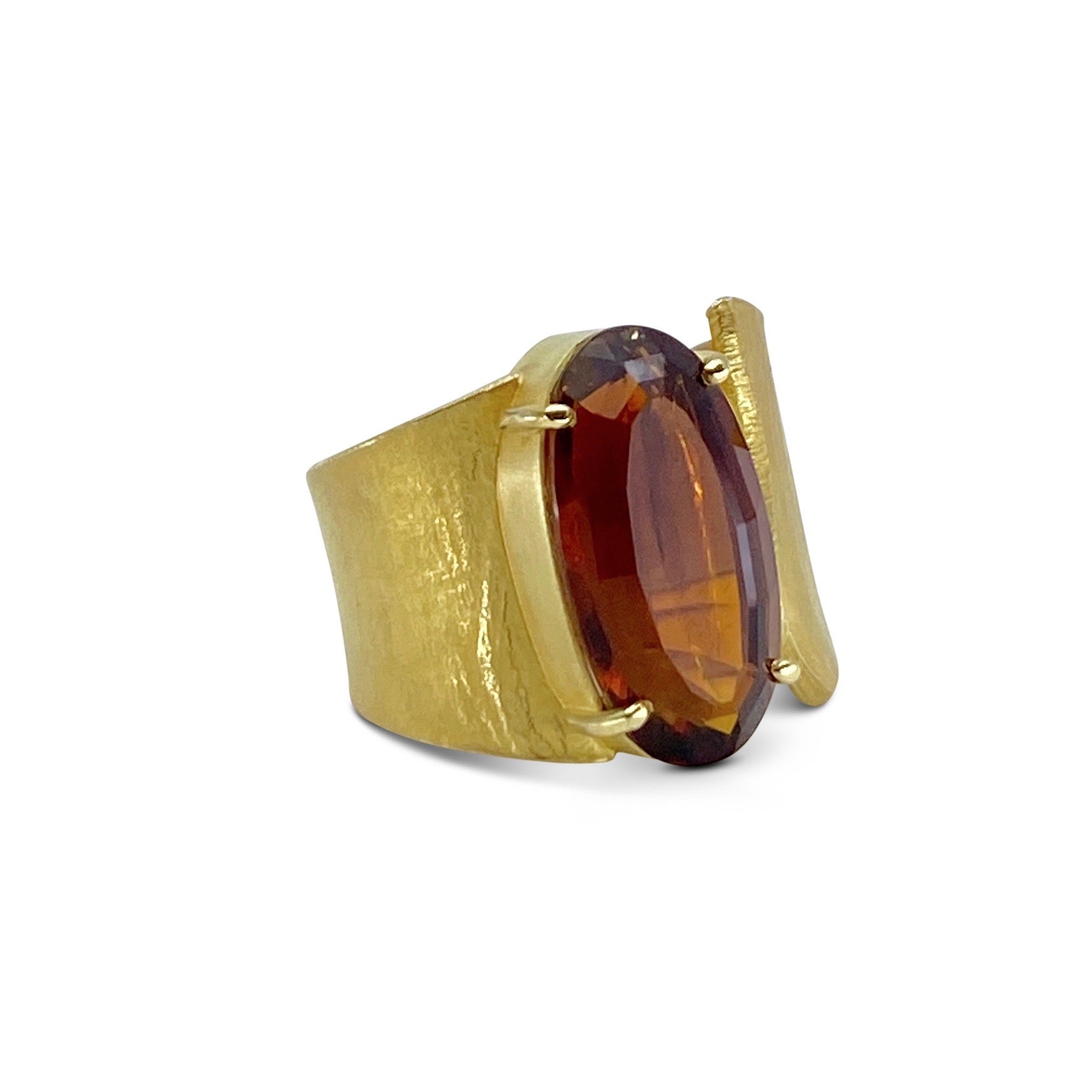Madiera citrine 18K yellow gold wafer ring by Ayesha Mayadas