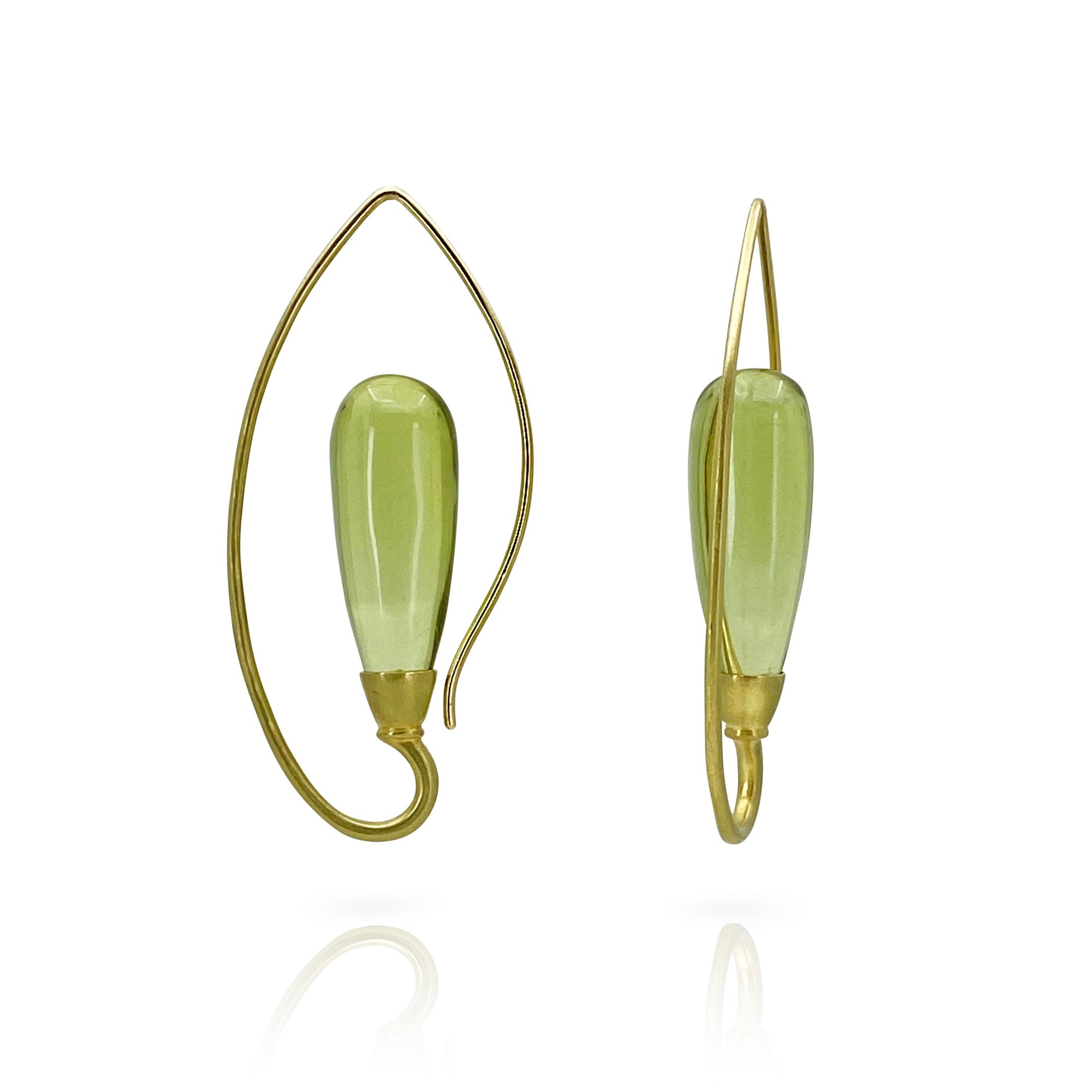 Green amber hoop earrings in 18K yellow gold by Ayesha Mayadas