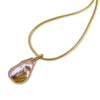 Iridescent fresh water pearl with 18K yellow bail and hand woven chain