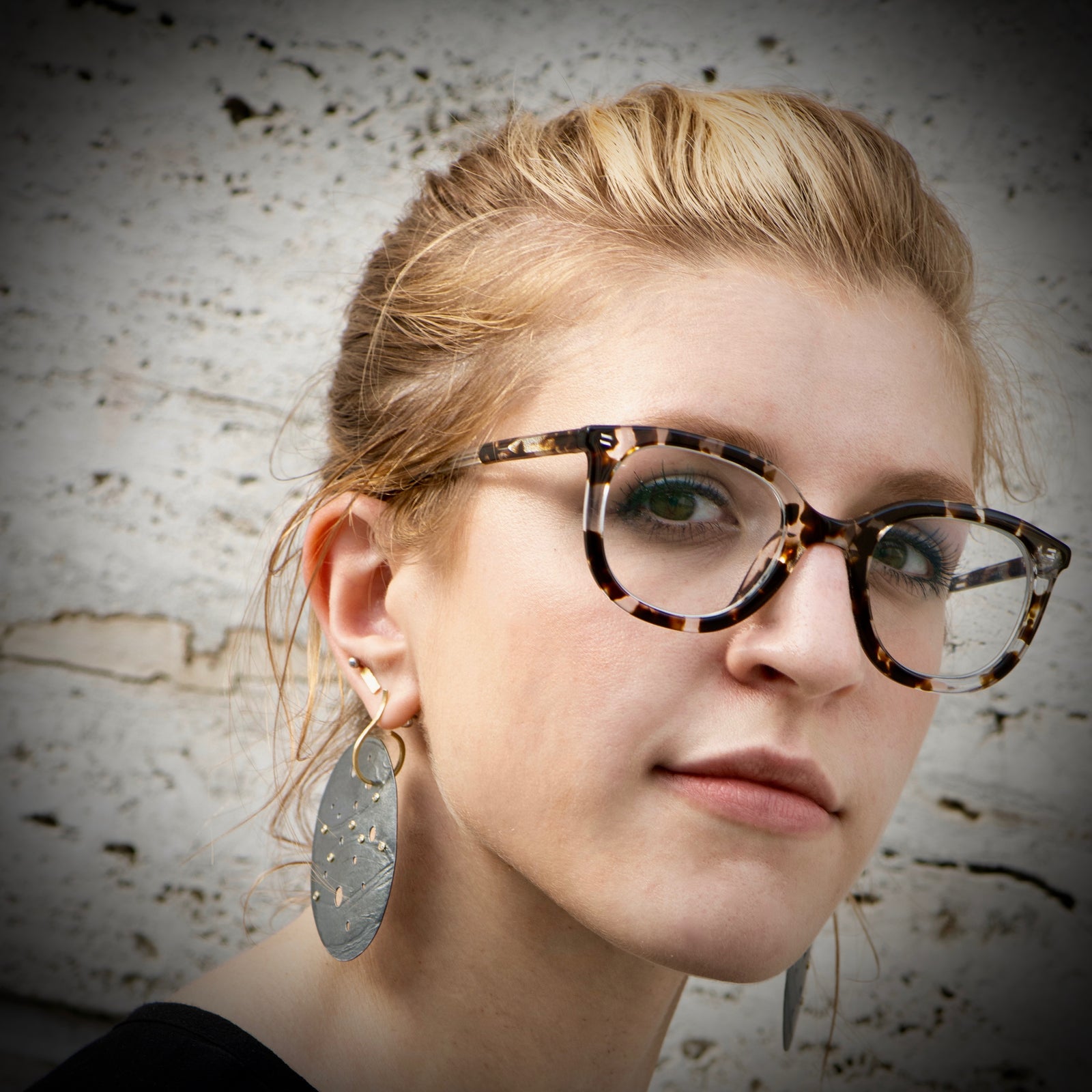 One of a kind large oval Firefly earrings, J hook in sterling, 18KY gold , diamond, edgy, original, artsy, by Ayesha Mayadas