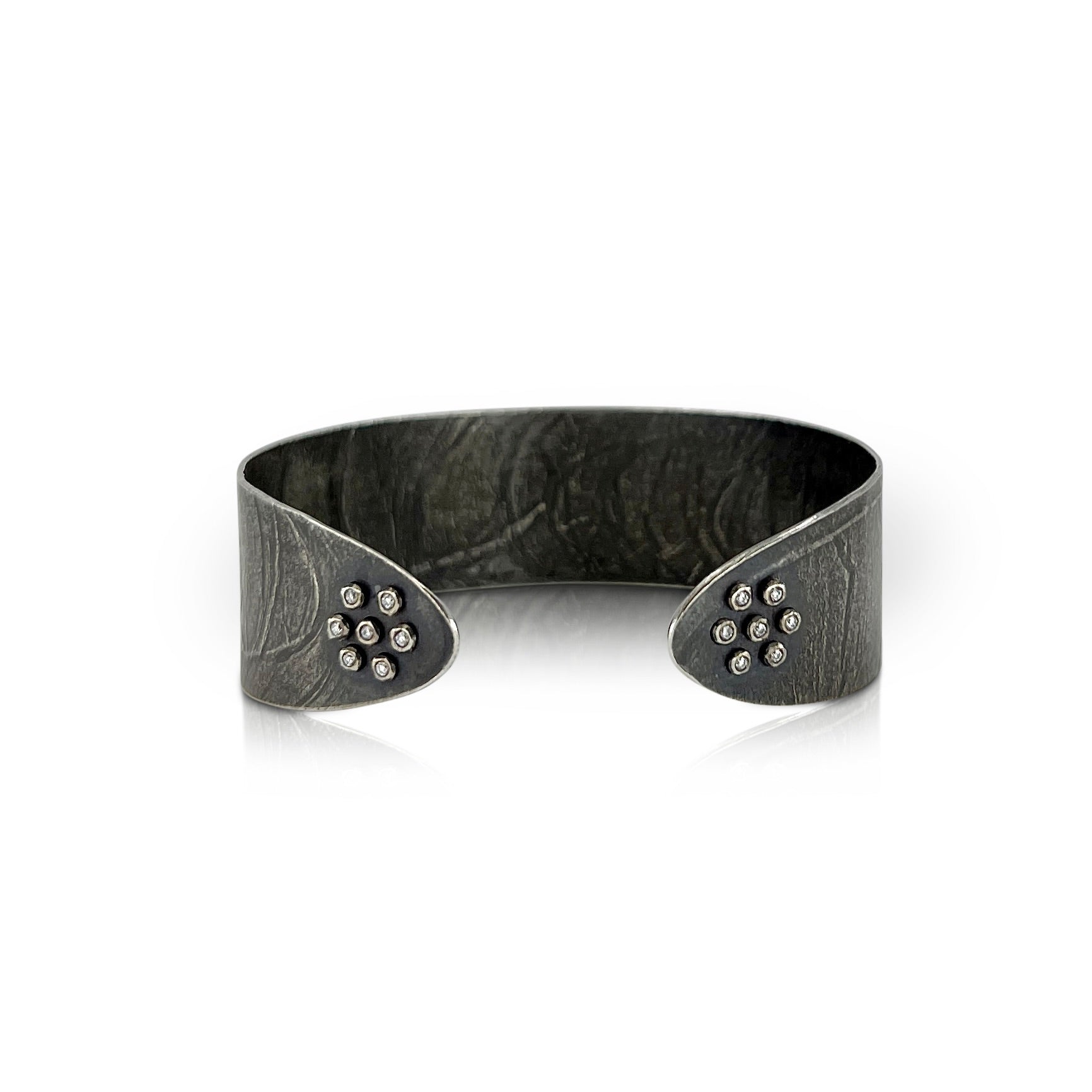 Thin Hammered Silver Cuff Bracelet  Lotus Stone Design