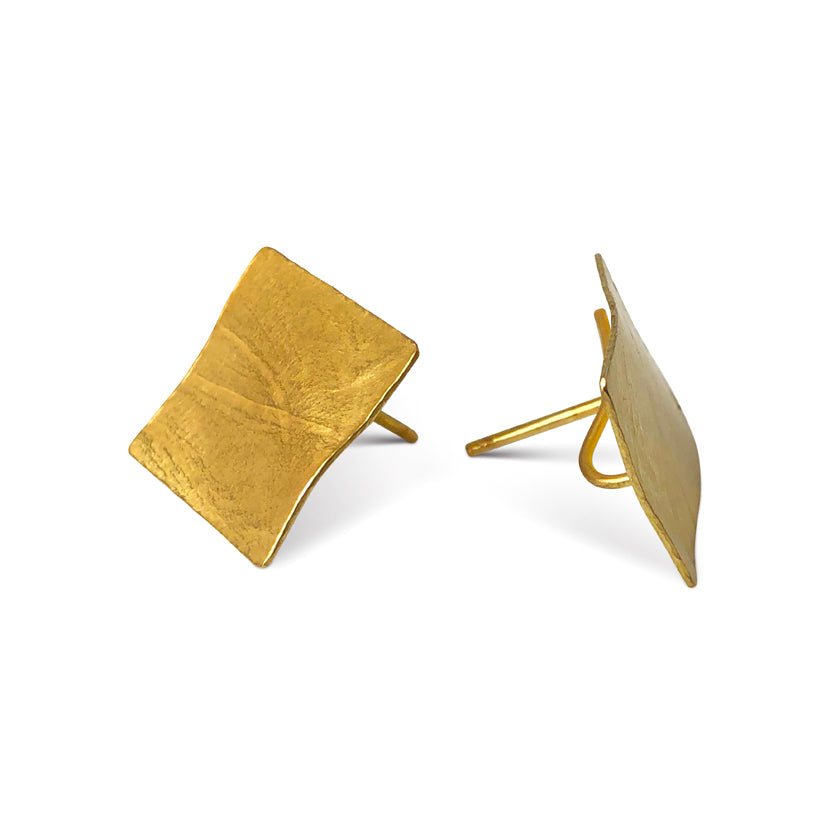 Square wafer earrings in sterling silver with a Vermeil finish
