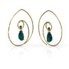 Spiral earrings in 18K gold with dangling opals and tsavorite garnets made by Ayesha Mayadas