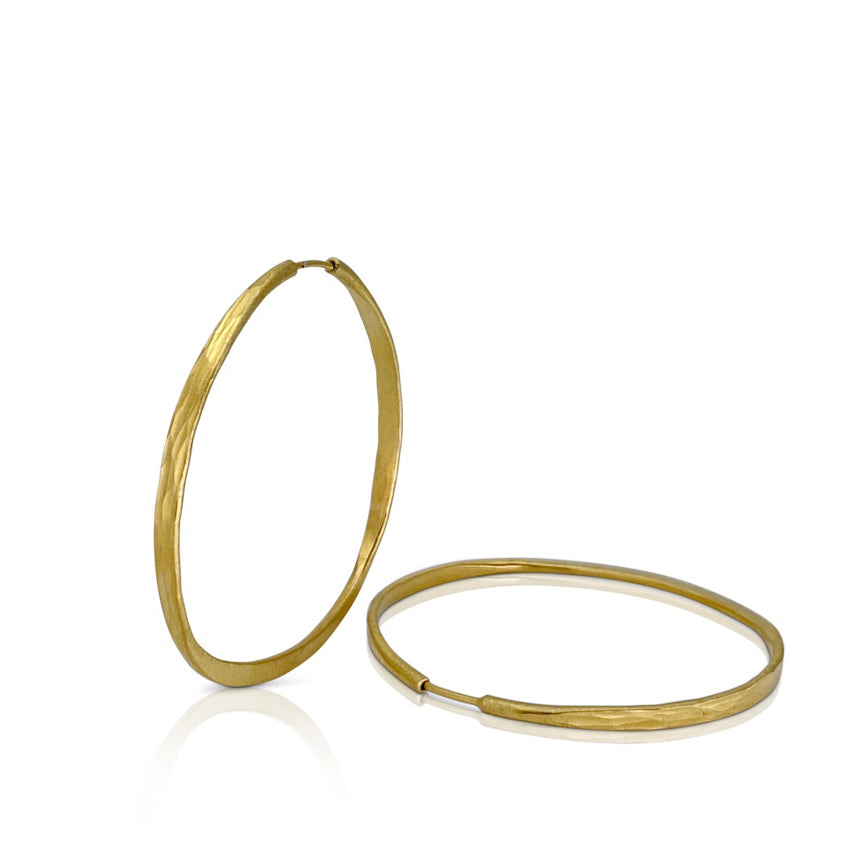  Off round forged Splash hoop earrings in Sterling Silver with 18K yellow gold Vermeil finish and barrel closure by Ayesha Mayadas