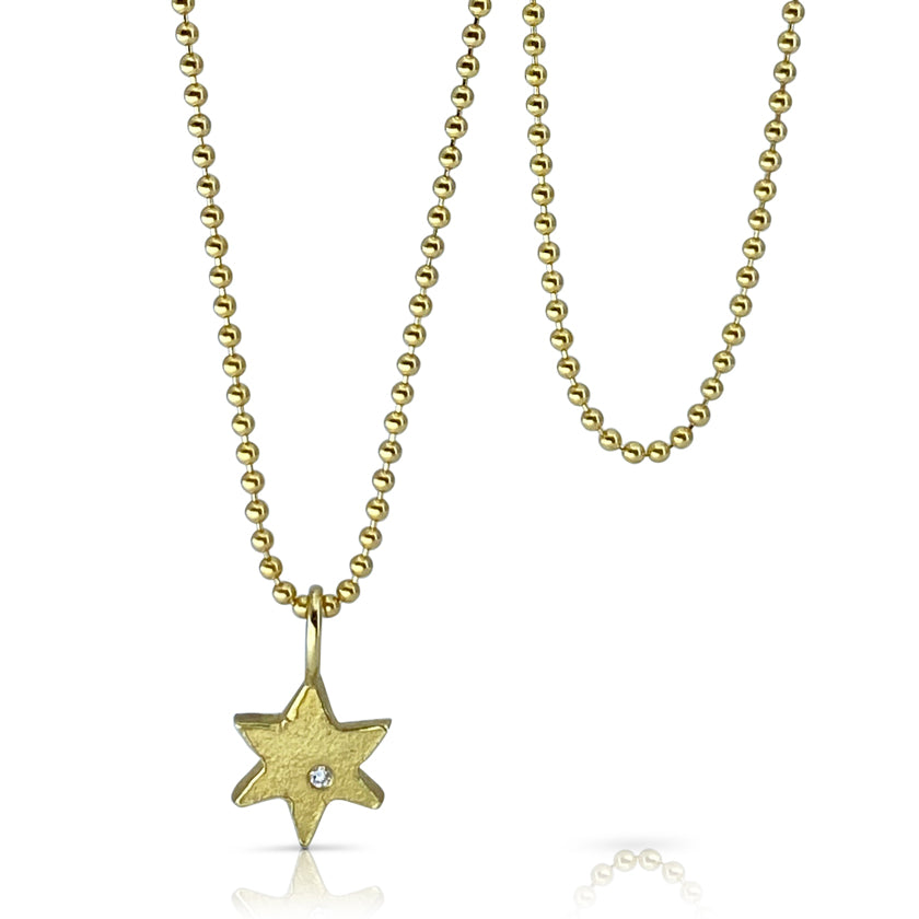 Star of David necklace in 18K yellow gold with a diamond and an oxidized sterling silver or 14K yellow gold cable chain by Ayesha Mayadas