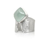 Wafer ring in sterling silver with square cabochon Aquamarine and diamonds